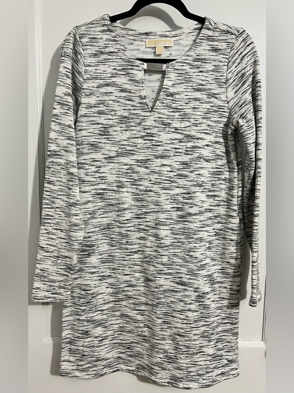 Michael Kors Gray & White Notch-Neck Knit Dress
